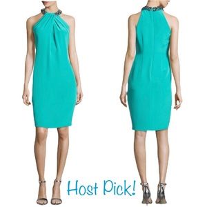 Carmen Marc Valvo Jade Silver Beaded Toga Halter Dress - 6